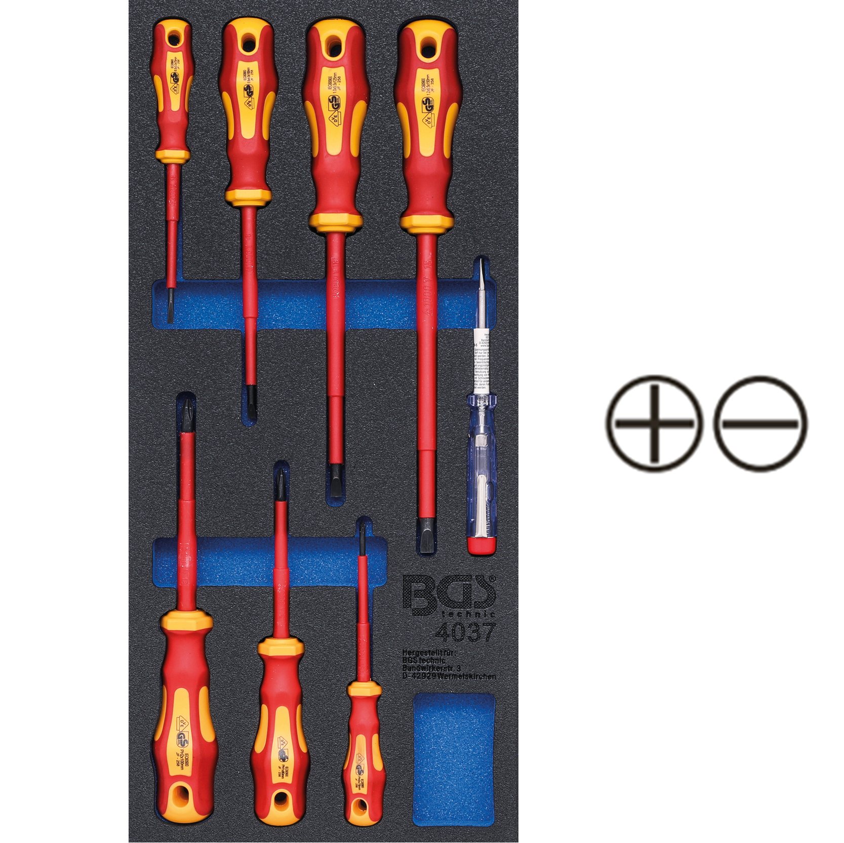 Modul 1/3 - skrutkovače elektrikárske VDE so skúšačkou, ploché SL, PH, 8 dielov, BGS 4037