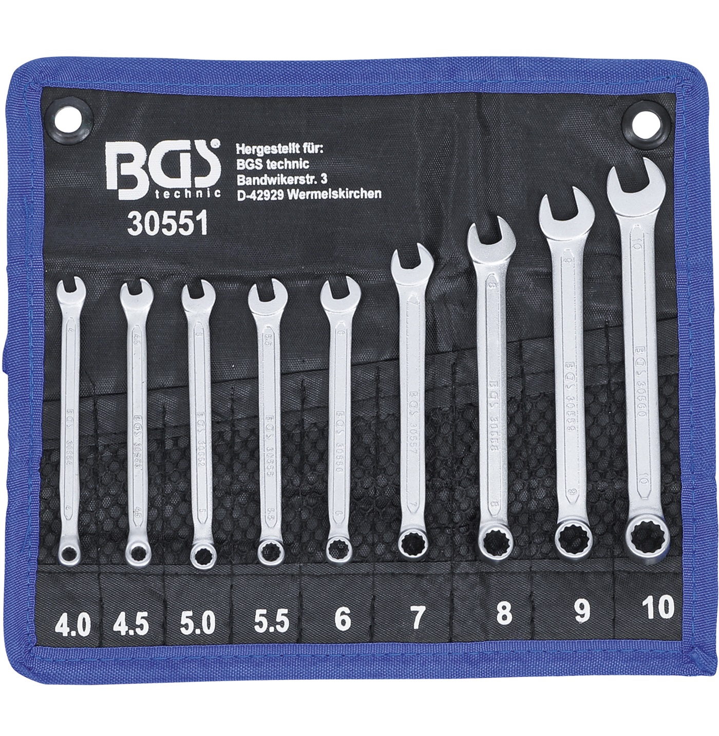 Kľúče očkoploché, 4 - 10 mm, 9 dielov, za studena kované, BGS 30551