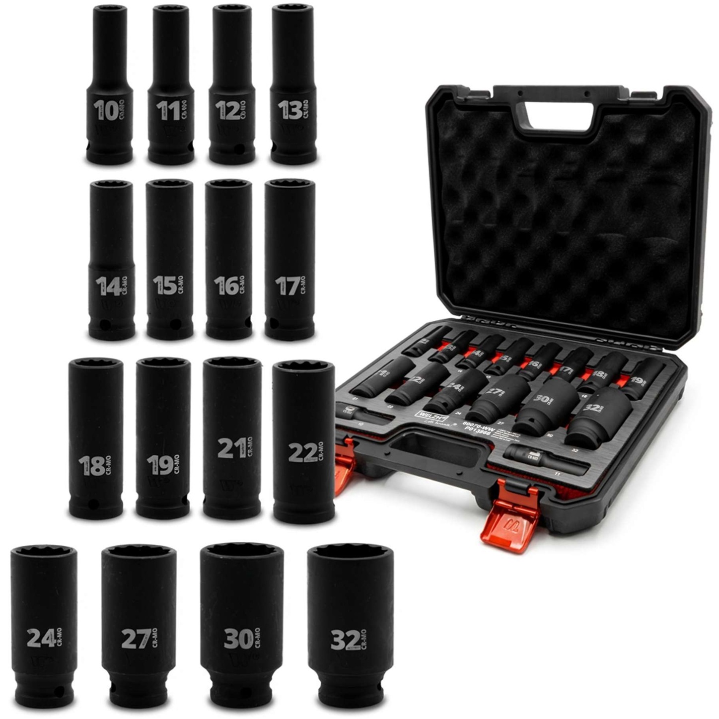 Hlavice nástrčné tvrdené predĺžené, 12-hran, 1/2", 10 - 32 mm, Dynamic Wall, 16 dielov, Welzh 60070-WW