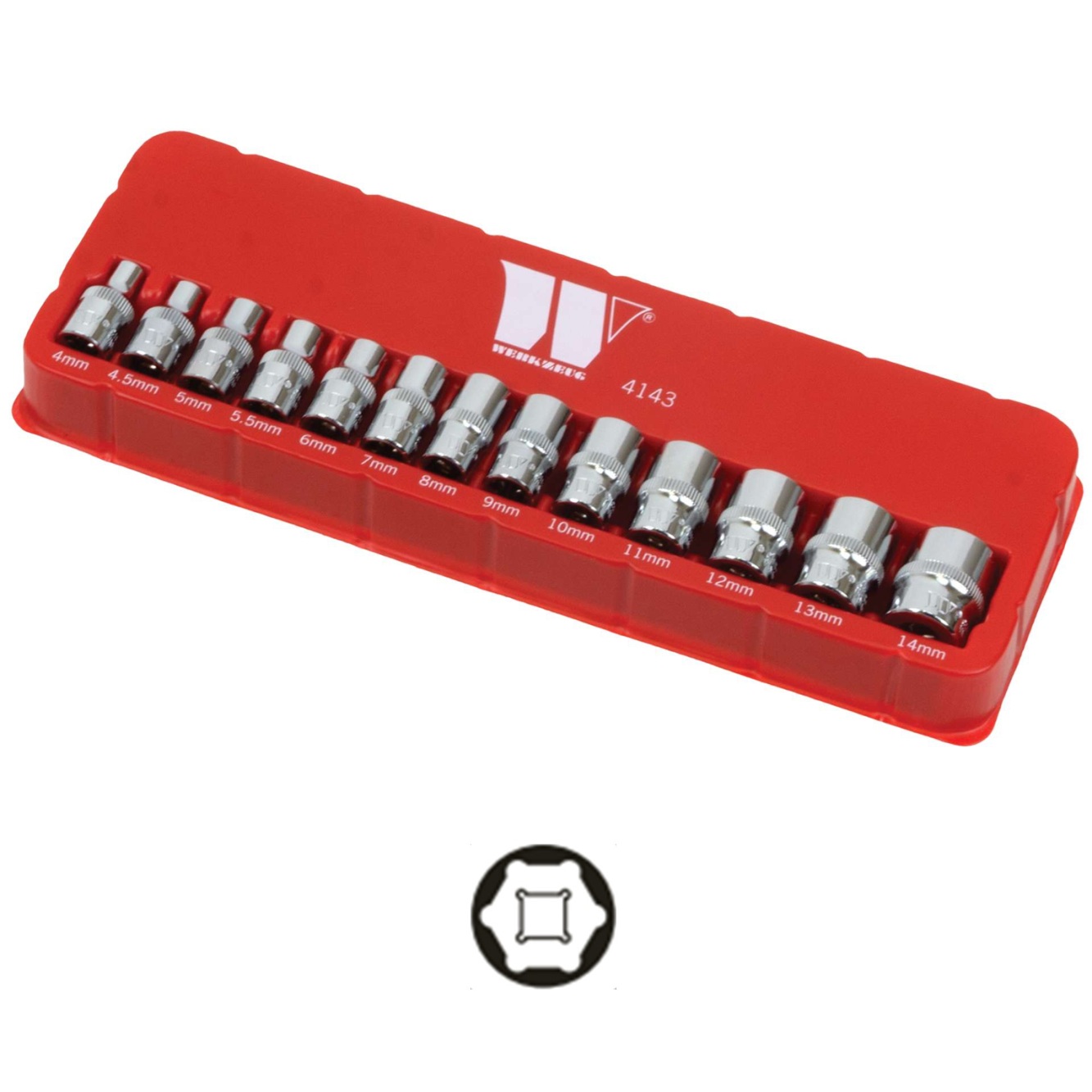 Hlavice nástrčné 1/4", 6-hran, 4 - 14 mm, 13 dielov, Welzh 4143-WW