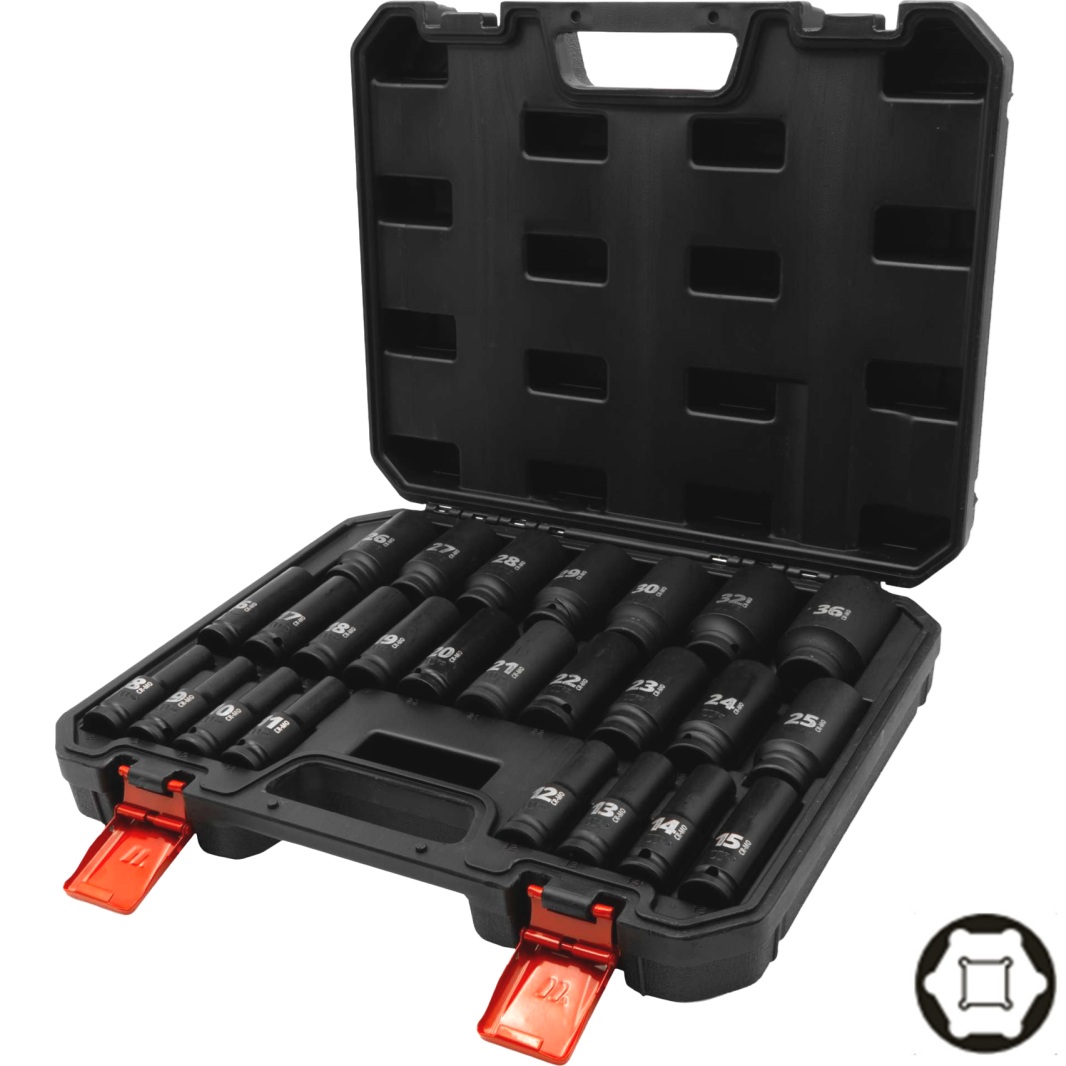 Hlavice nástrčné tvrdené, 6-hran, predĺžené, Dynamic Wall, 1/2", 8 - 36 mm, 25 dielov, Welzh 3930-WW