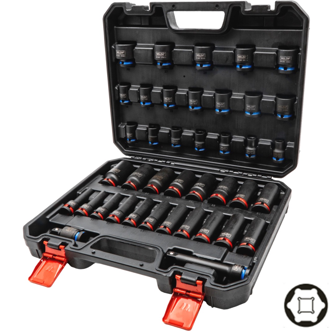 Hlavice nástrčné tvrdené, 6-hran, 1/2", 10 - 30 mm, s predĺžením a kĺbom, 40 dielov, Welzh 5561-WW