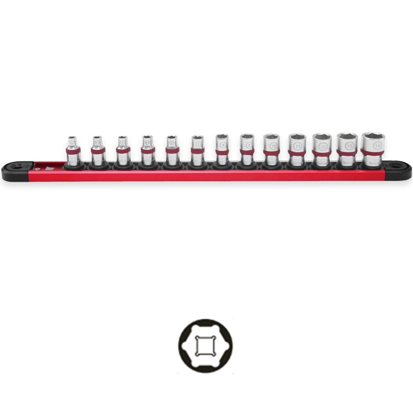 Hlavice nástrčné 1/4", 6-hran, 4 - 14 mm, na magnetickej koľajničke, 13 dielov, Welzh 6513-WW