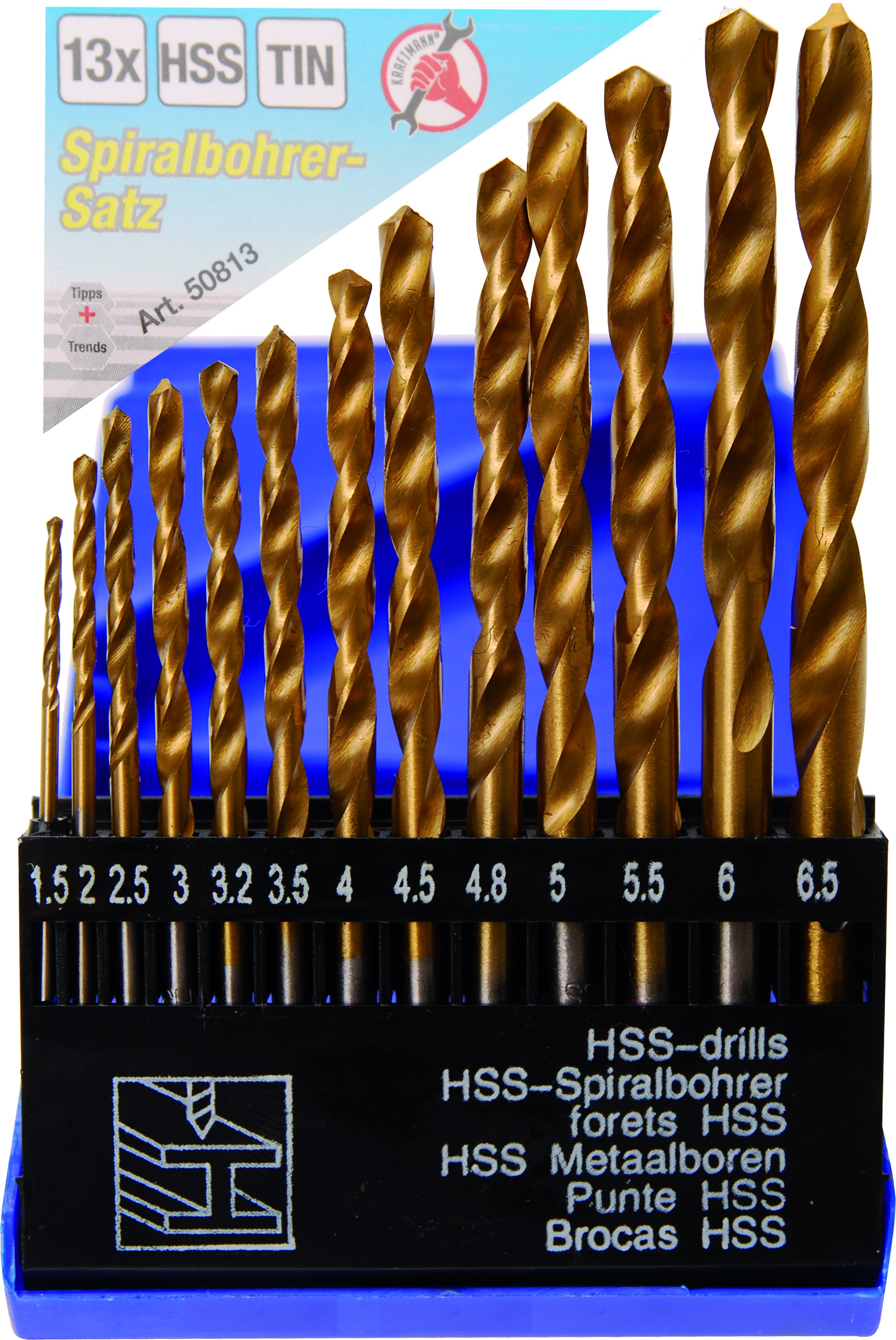 Vrtáky špirálové HSS 1,5-6,5 mm, 13ks, s titánovým povrchom
