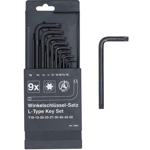 Kľúče L, T-profil T10 - T50, 9 dielov, BGS 7959
