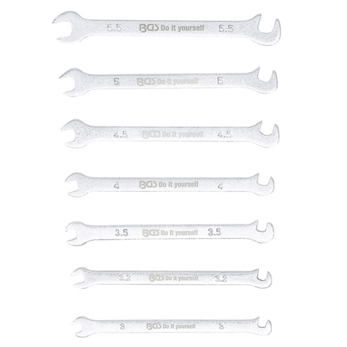 Kľúče ploché vidlicové, obojstranné, mini verzia, 3 - 5,5 mm, 7 dielov, BGS 1239