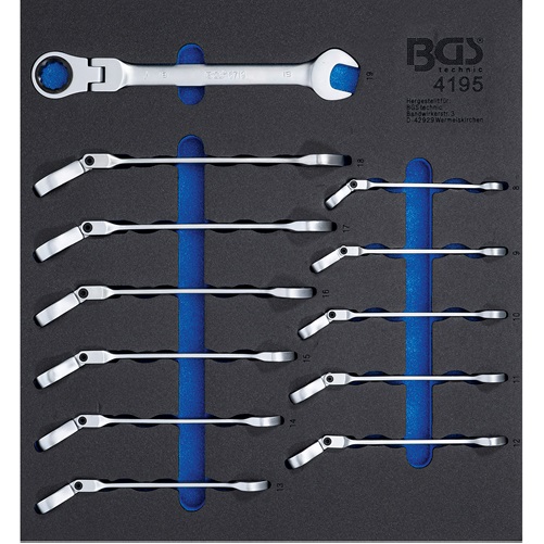 Modul 2/3 - kľúče očkoploché račňové, kĺbové, 8 - 19 mm, 12 dielov, BGS 4195