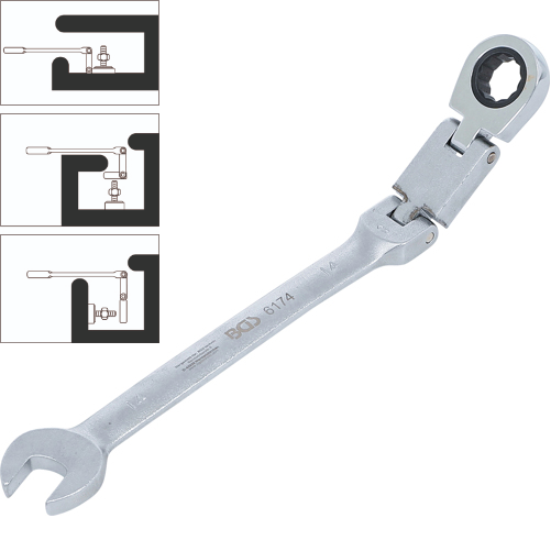 Kľúč očkoplochý račňový, dvojkĺbový, nastaviteľný, 14 mm, BGS 6174