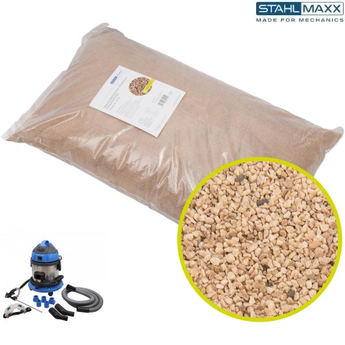 Granulát z orechových škrupín / mäkké činidlo B (450-800 μ), 25 kg pre zariadenie STAHLMAXX 120470, STAHLMAXX 121152