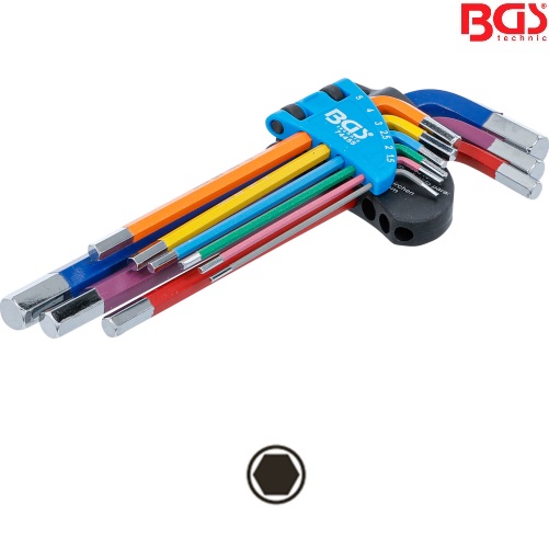 Kľúče L, viacfarebné, imbus, 1,5 - 10 mm, 9 dielov, BGS 74455