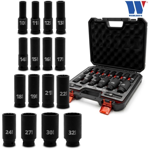 Hlavice nástrčné tvrdené predĺžené, 12-hran, 1/2", 10 - 32 mm, Dynamic Wall, 16 dielov, Welzh 60070-WW
