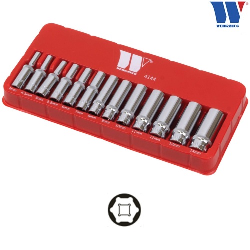 Hlavice nástrčné 1/4", 6-hran, predĺžené, 4 - 14 mm, 13 dielov, Welzh 4144-WW