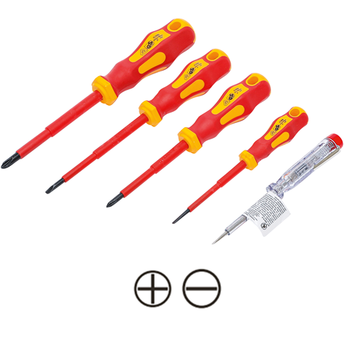 Skrutkovače elektrikárske VDE, ploché SL 3 - 4 mm, krížové PH1 - PH2, 5 dielov