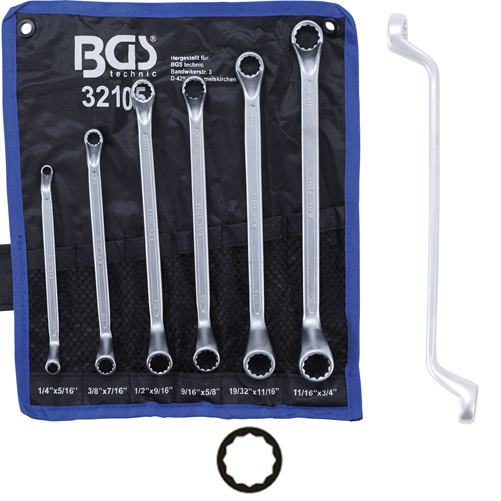 Kľúče očkové obojstranné, vyhnuté, palcové 1/4" - 3/4", 6 dielov, BGS 32105