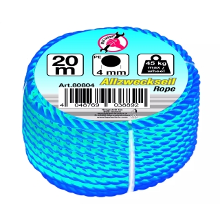 Lano plastové / lano viacúčelové, 4 mm x 20 m, modré