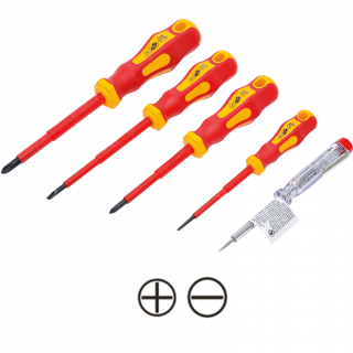 Skrutkovače elektrikárske VDE, ploché SL 3 - 4 mm, krížové PH1 - PH2, 5 dielov